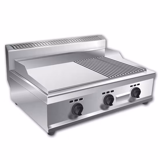 Flache elektrische Teppanyaki-Grillplatte mit doppelter Steuerung für die Arbeitsplatte für Steak