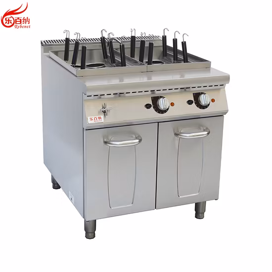 Gewerbliche Küchenausrüstung, elektrischer Burgergrill mit flacher Oberseite und Doppeltürschrank aus Edelstahl (9E).